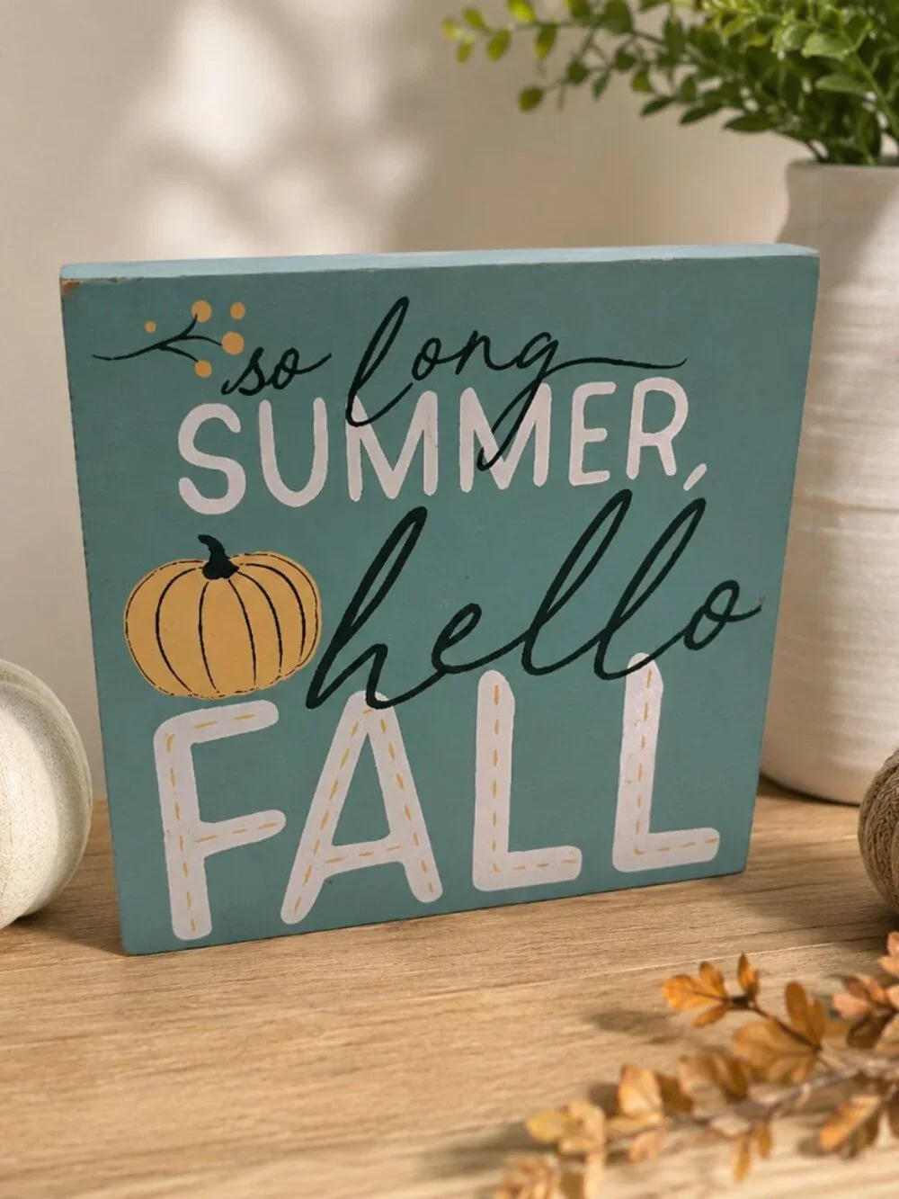 Fall Pumpkin Decor So Long Summer Hello Fall Tabletop Sign 7.5